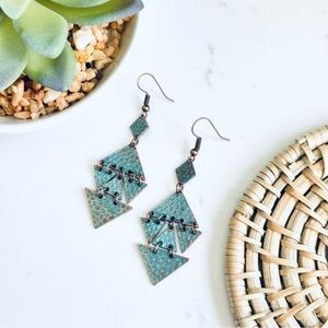 2/$30🌵 Verdigris Patina Triangle Bronze Earrings Bohemian Boho Southwestern